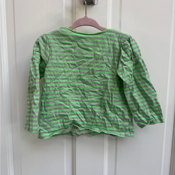 First Impressions 18M Girls Green & Gray Striped Long Sleeve Floral Shirt Blouse - Picture 6 of 6